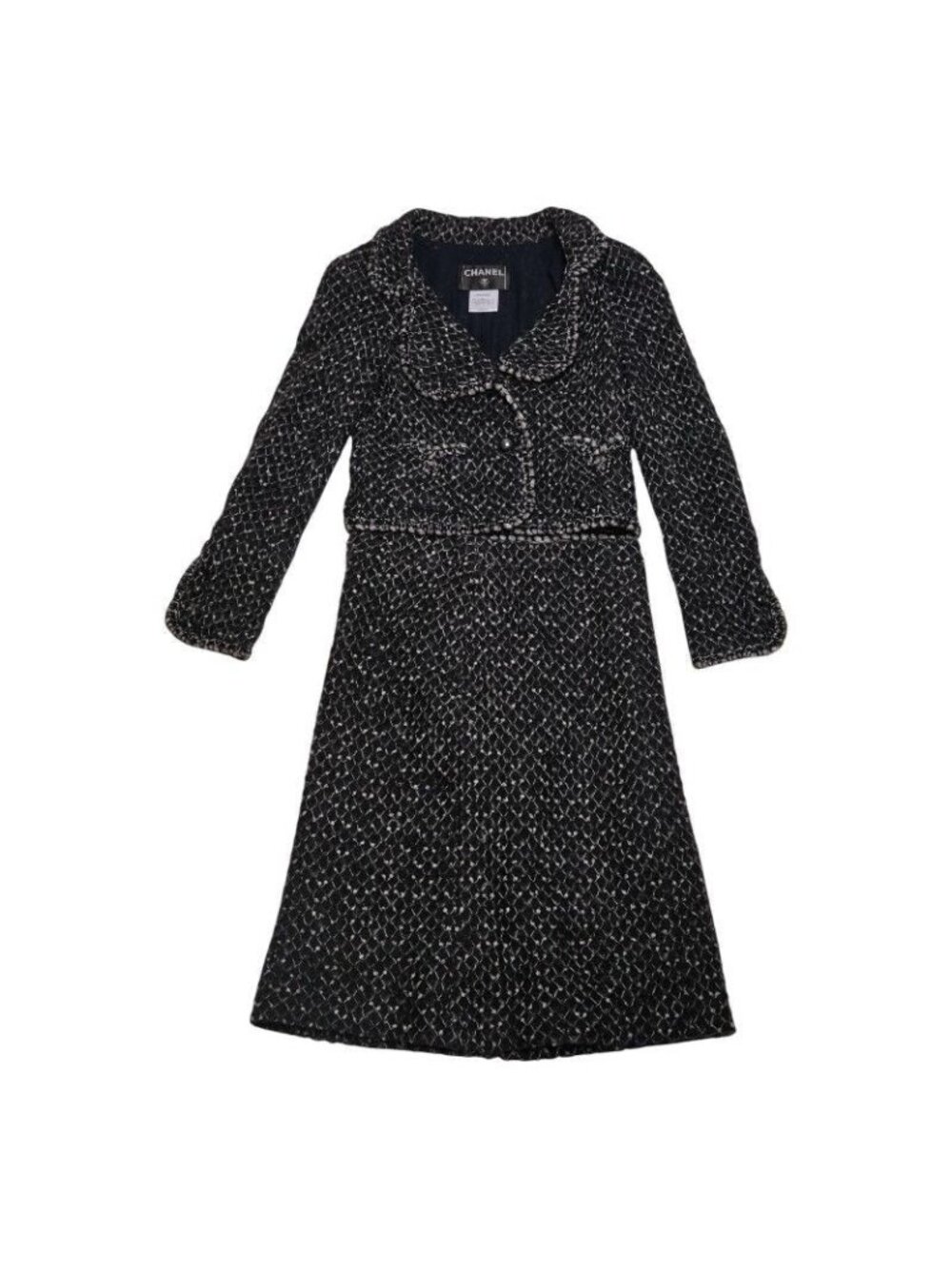 Chanel Set Suit Jacket Skirt Size 36 Black Nylon Silk Mohair - Picture 1 of 11